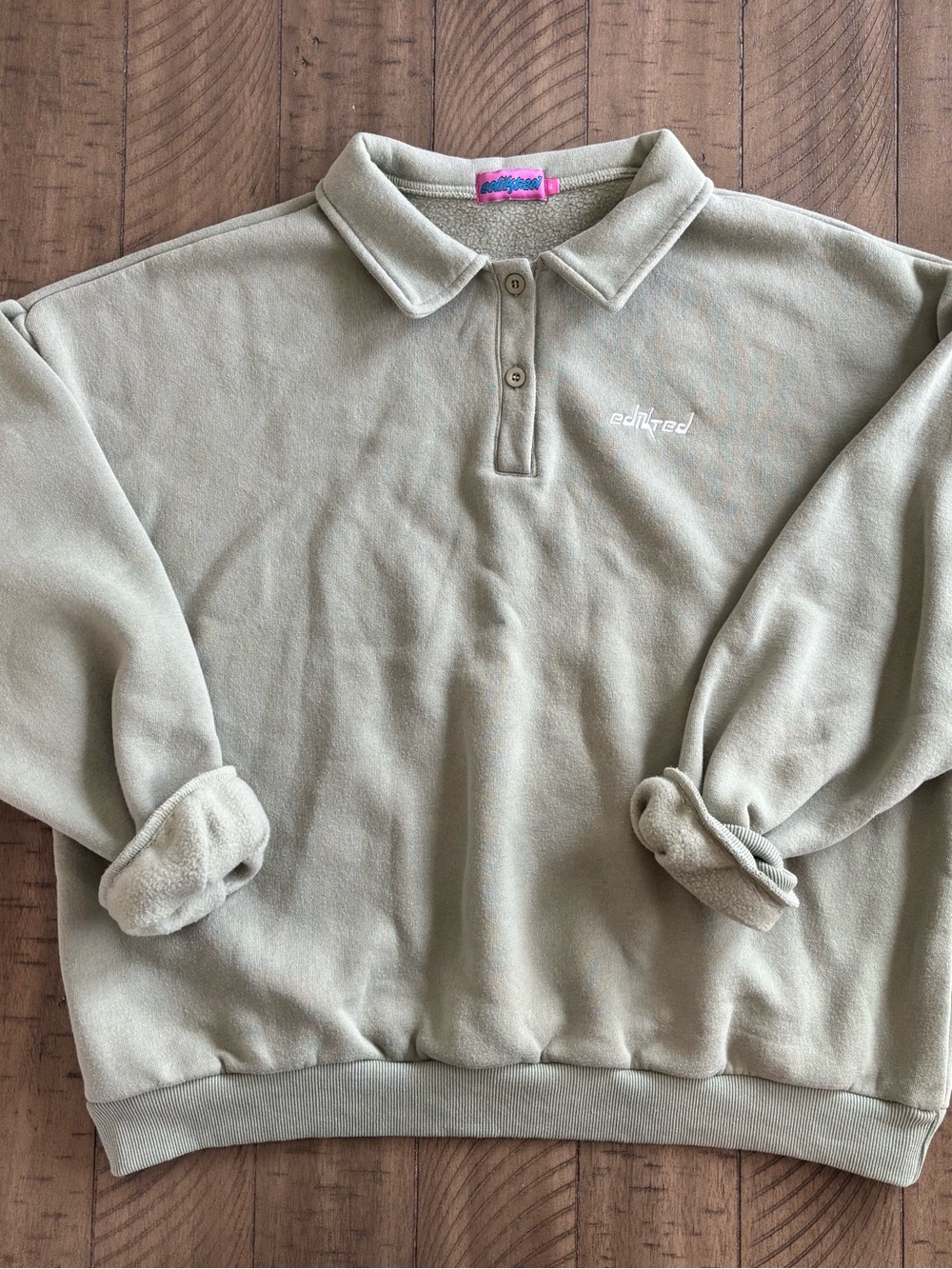 Edikted Women's Polo Collar Fleece Sweatshirt in Light Olive